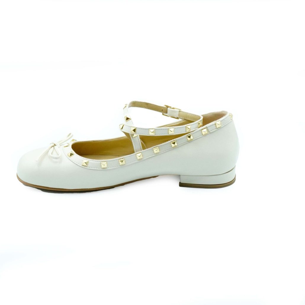 Lea Gu Ballerina In Nappa, Allacciatura Frontale Alla Caviglia Con Borchie, Tacco 10 Mm