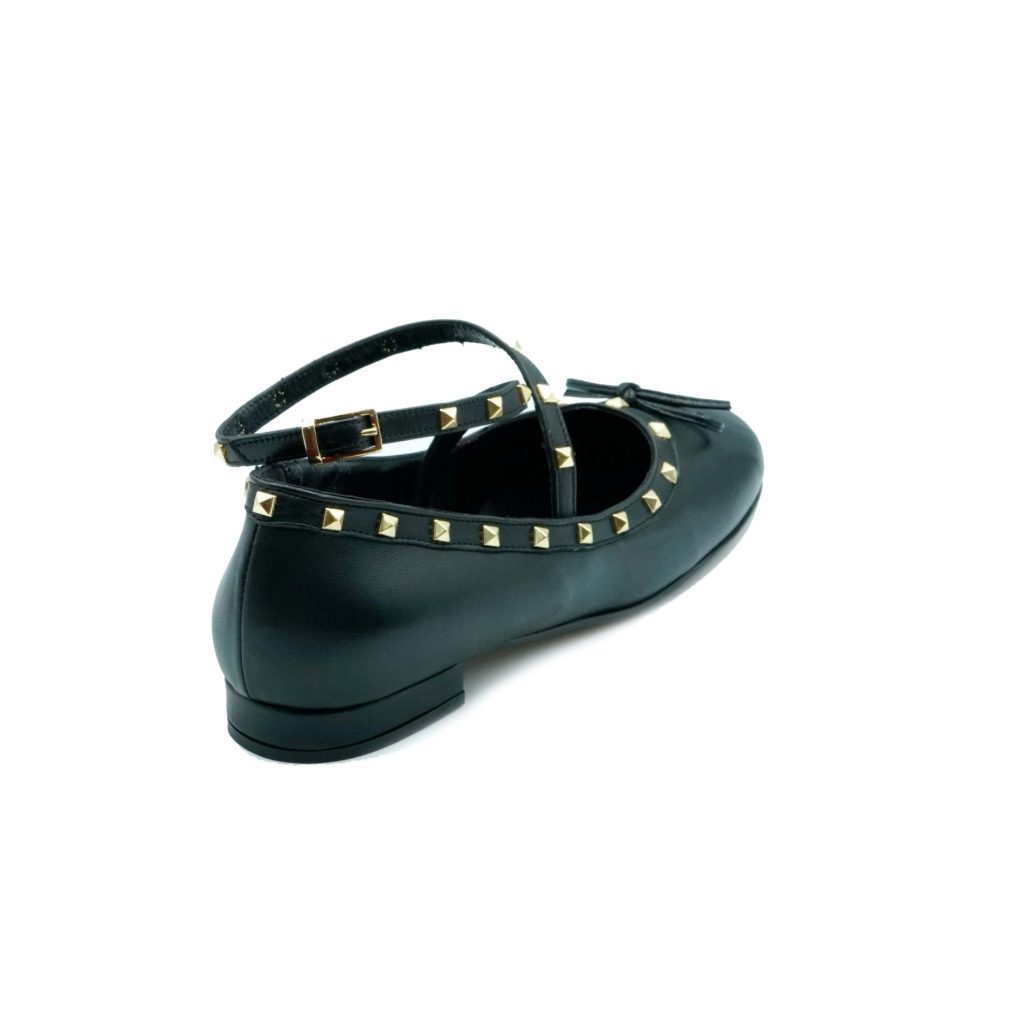 Lea Gu Ballerina In Nappa, Allacciatura Frontale Alla Caviglia Con Borchie, Tacco 10 Mm