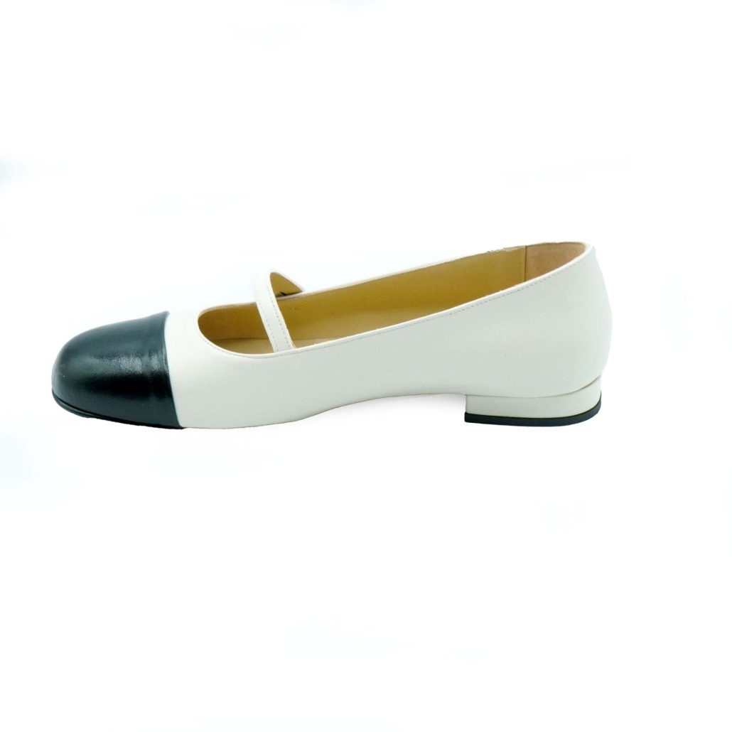 Lea Gu Ballerina In Nappa Con Punta In Contrasto, Tacco 10mm