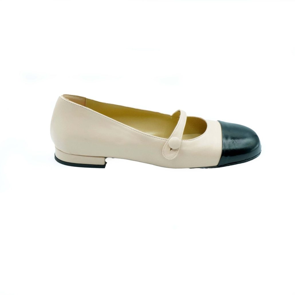 Lea Gu Ballerina In Nappa Con Punta In Contrasto, Tacco 10mm