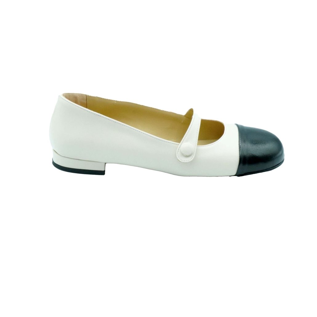 Lea Gu ballerina in nappa con punta in contrasto, tacco 10mm