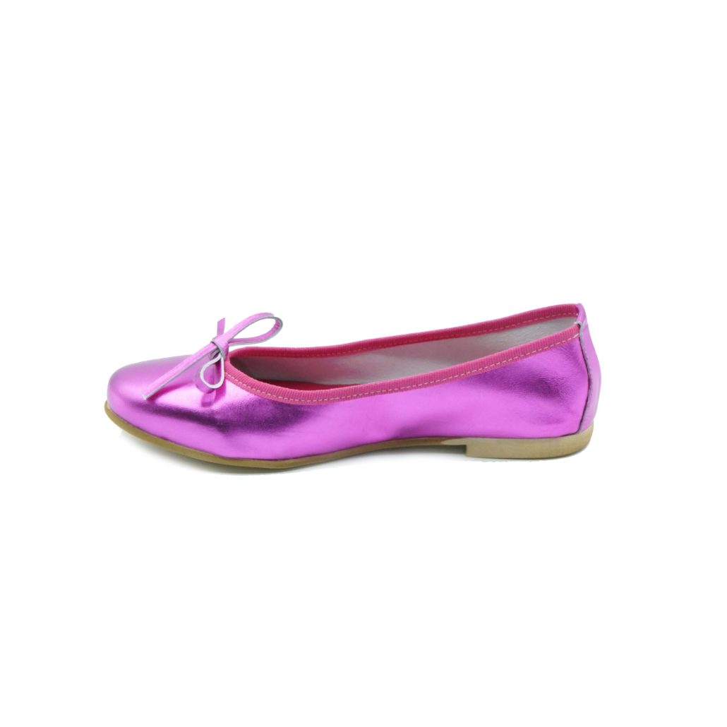 Lea Gu Ballerina In Nappa Laminata, Fiocco Frontale, Tacco 10mm