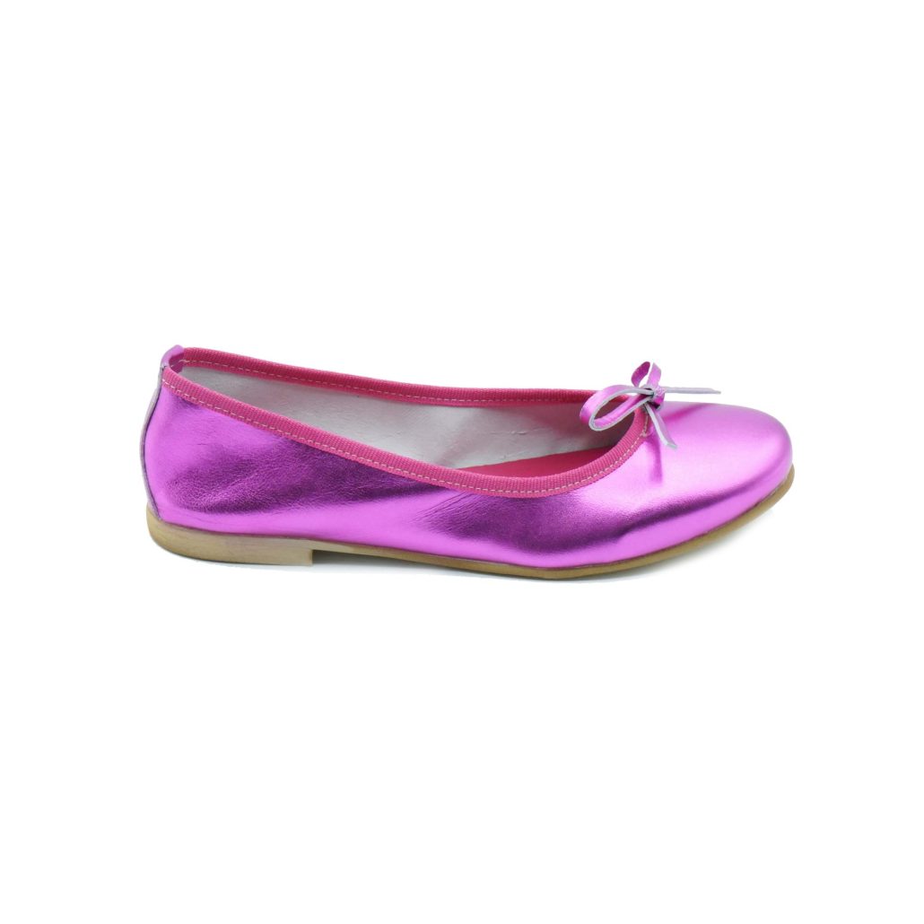 Lea Gu ballerina in nappa laminata, fiocco frontale, tacco 10mm