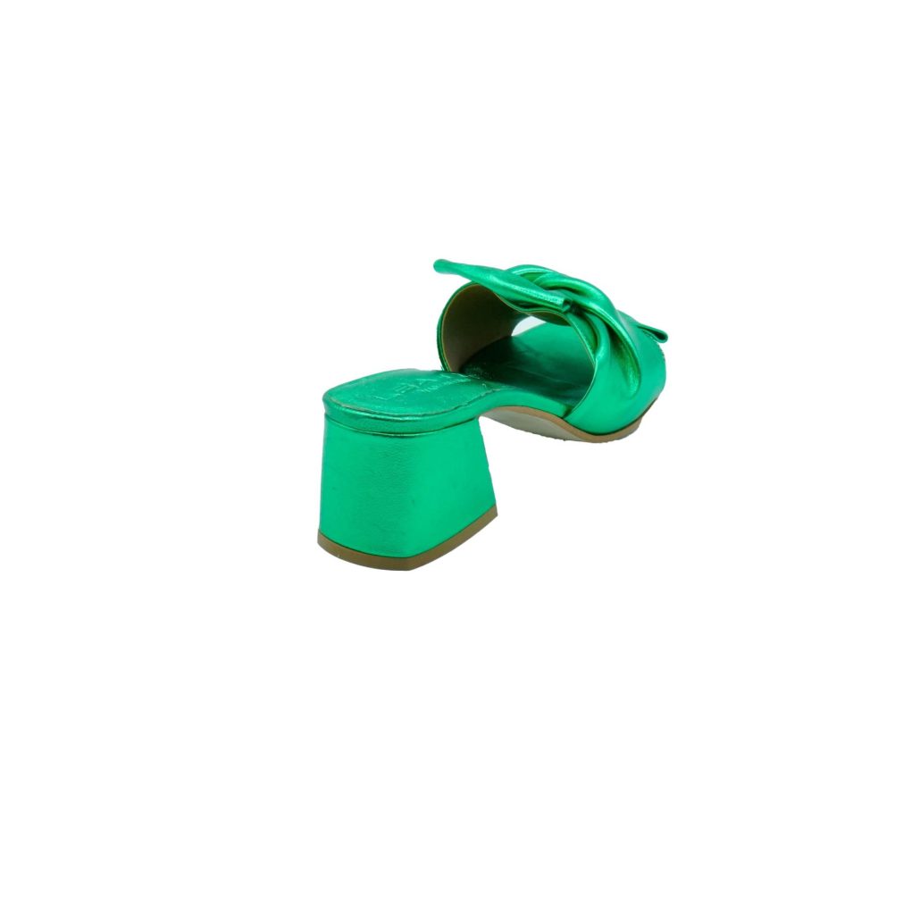 Lea Gu Ciabatta In Nappa Laminata, Fascia Con Nodo Frontale, Tacco 50mm