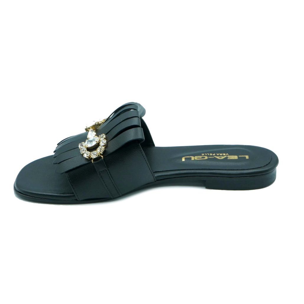 Lea Gu Ciabattina In Nappa, Fascia Con Frange E Accessorio Frontale, Tacco 10mm