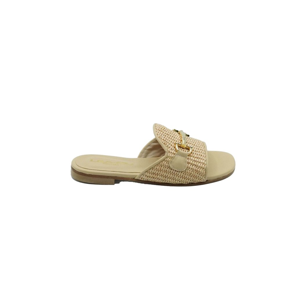 Lea Gu ciabattina in nappa, fascia frontale in rafia con accessorio, tacco 10mm