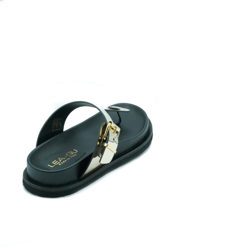 Lea Gu Ciabattina In Nappa Laminata, Doppia Fibbia Frontale, Fondo Gomma 40 Mm