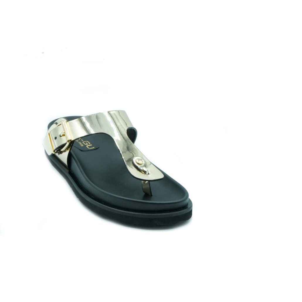 Lea Gu Ciabattina In Nappa Laminata, Doppia Fibbia Frontale, Fondo Gomma 40 Mm