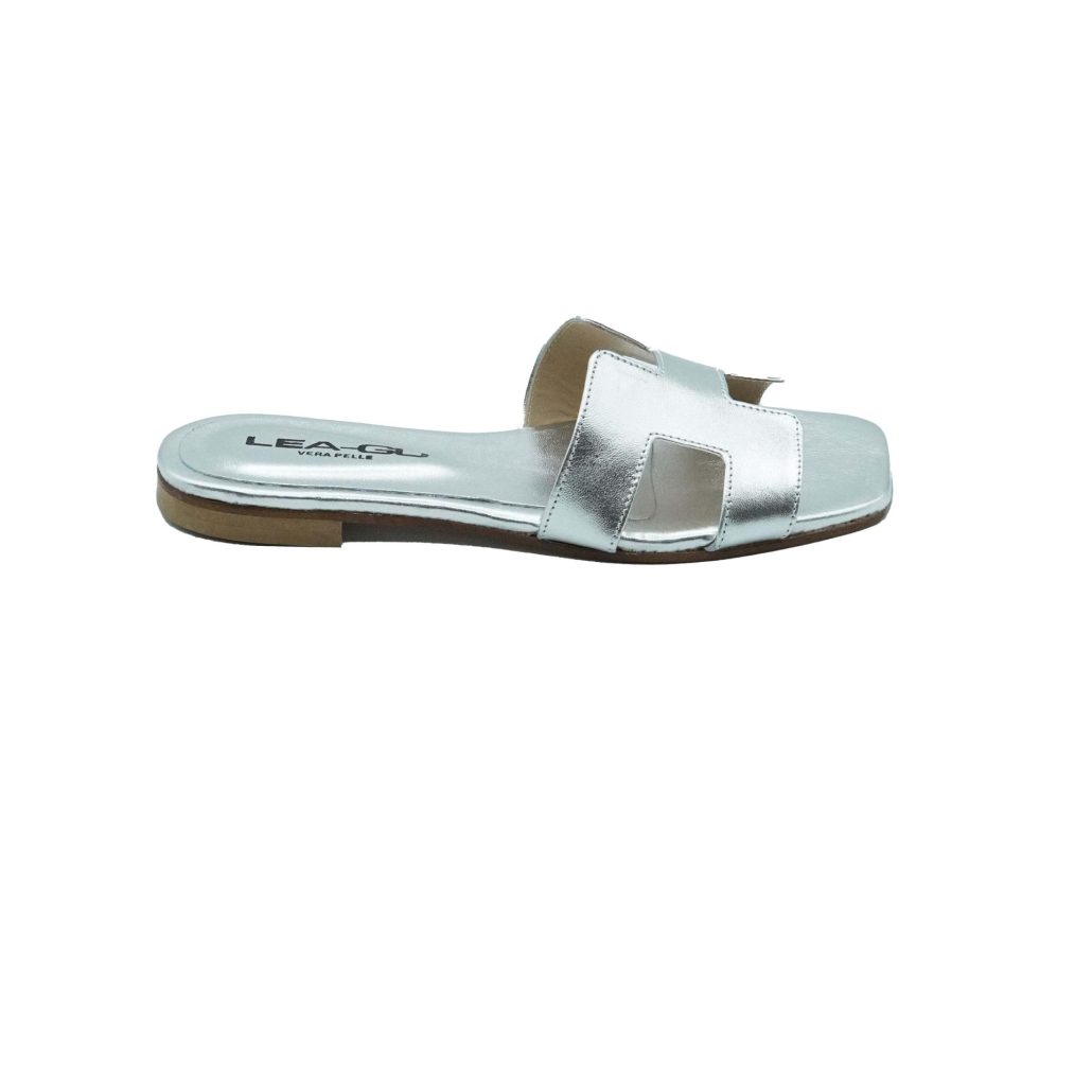 Lea Gu Ciabattina In Nappa Laminata, Fascia Frontale, Punta Quadrata, Tacco 10mm