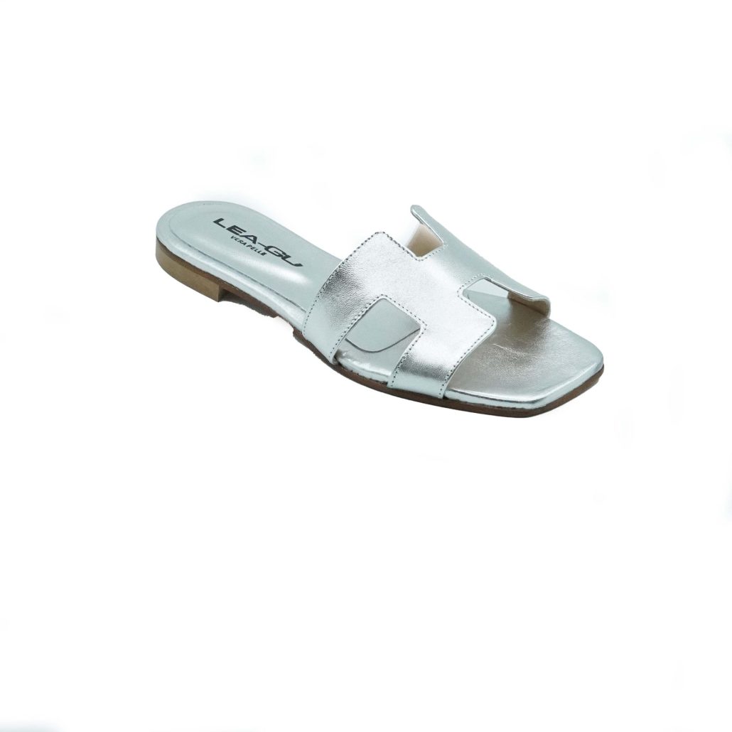 Lea Gu Ciabattina In Nappa Laminata, Fascia Frontale, Punta Quadrata, Tacco 10mm