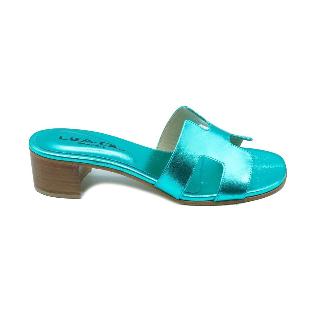 Lea Gu ciabattina in nappa laminata , fascia frontale, tacco 30mm