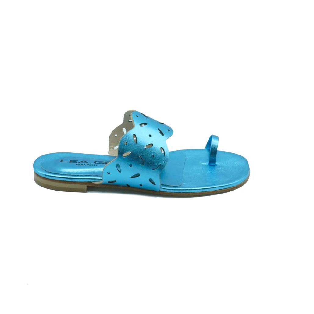 Lea Gu ciabattina infradito in nappa laminata, fascia frontale, tacco 10mm