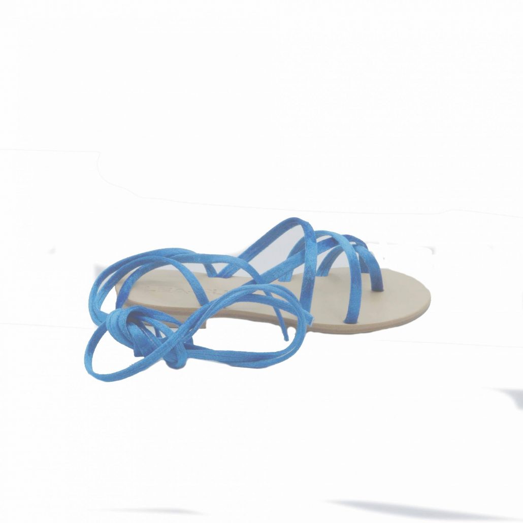 Lea Gu Ciabattina Infradito In Velluto, Incrocio Frontale, Lacci Fino Al Ginocchio, Tacco 10 Mm