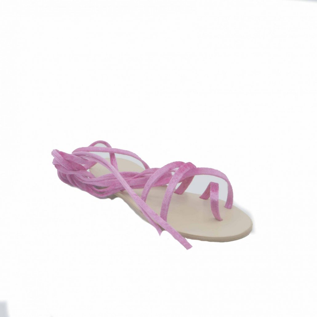 Lea Gu ciabattina infradito in velluto, incrocio frontale, lacci fino al ginocchio, tacco 10 mm