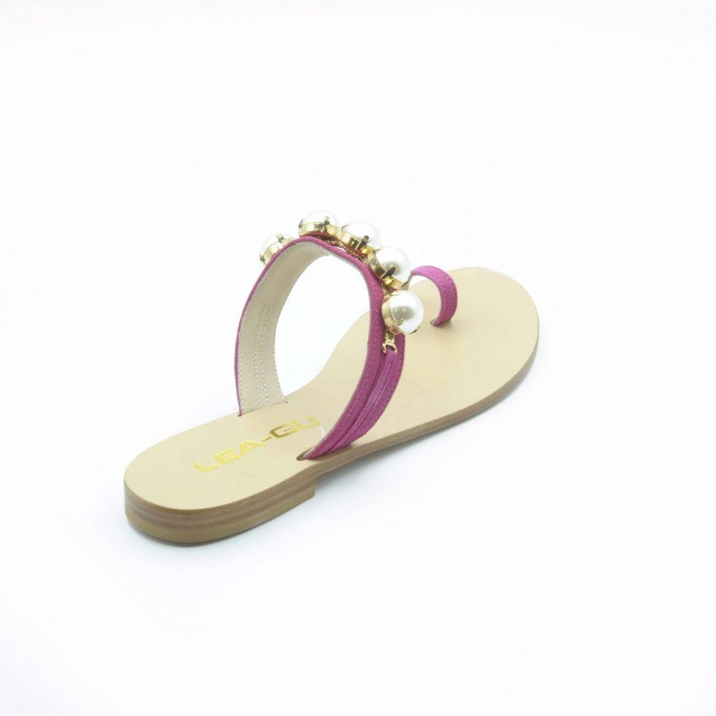 Lea Gu Infradito In Camoscio, Fascia Con Perle Frontale, Tacco 15 Mm