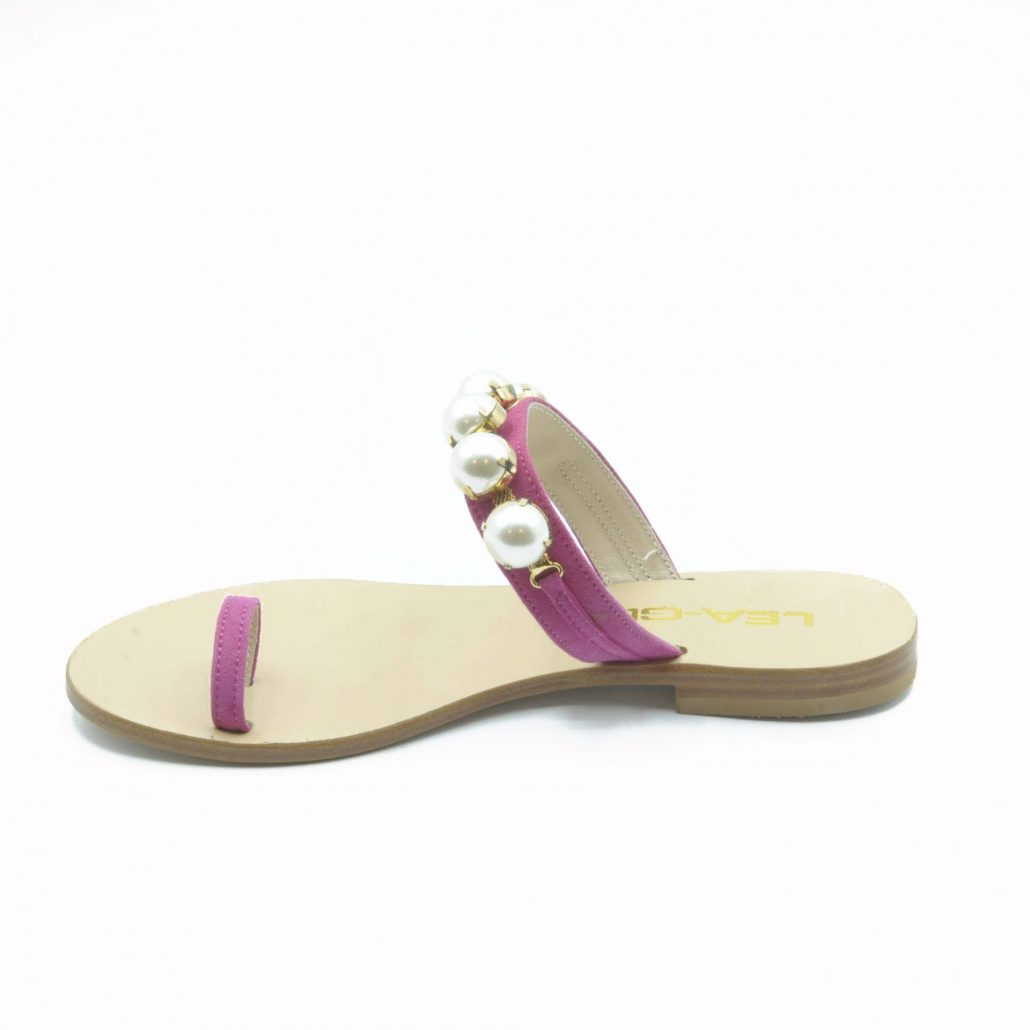 Lea Gu Infradito In Camoscio, Fascia Con Perle Frontale, Tacco 15 Mm