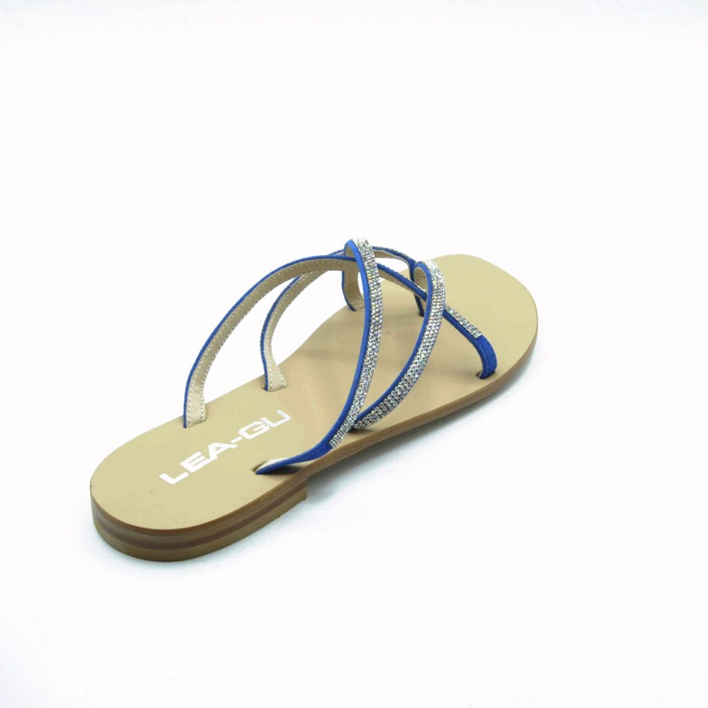 Lea Gu Infradito In Camoscio, Incrocio Con Strass Frontale, Tacco 15 Mm