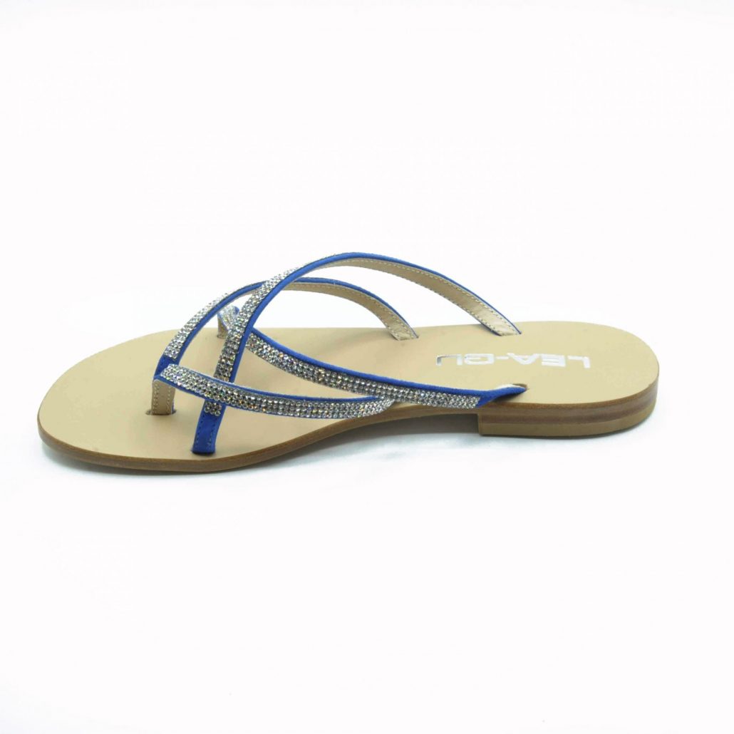 Lea Gu Infradito In Camoscio, Incrocio Con Strass Frontale, Tacco 15 Mm