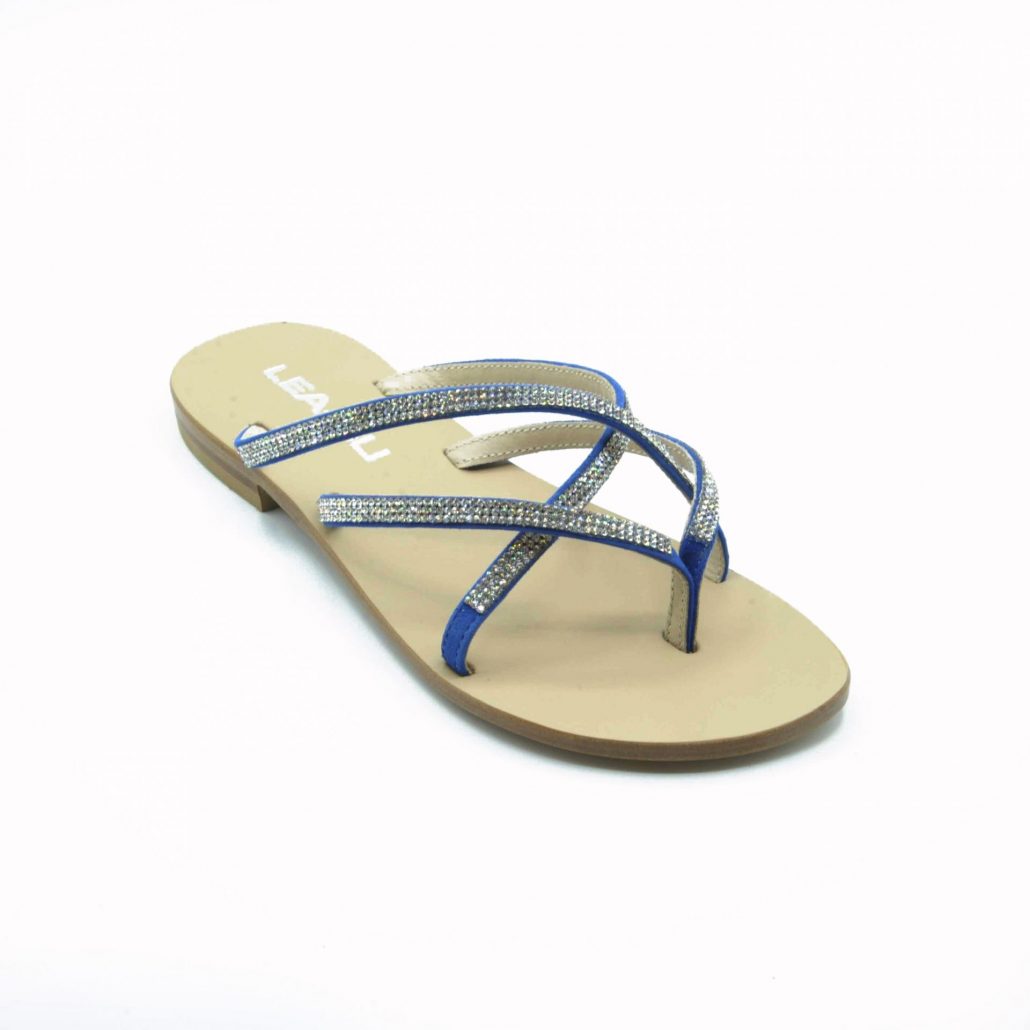 Lea Gu infradito in camoscio, incrocio con strass frontale, tacco 15 mm