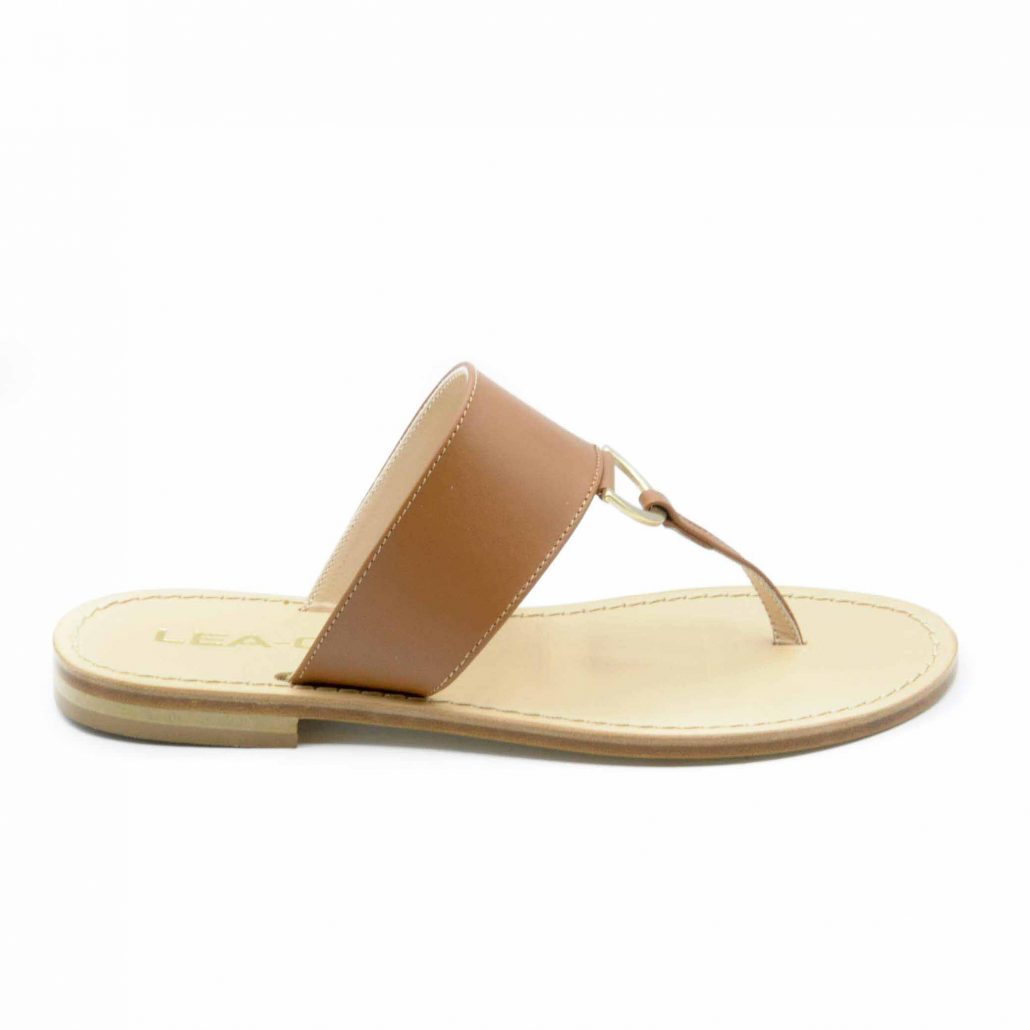 Lea Gu Infradito In Nappa, Accessorio Oro Frontale, Tacco 10 Mm