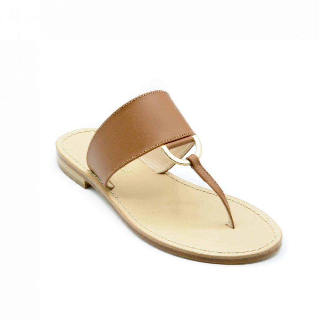 Lea Gu Infradito In Nappa, Accessorio Oro Frontale, Tacco 10 Mm