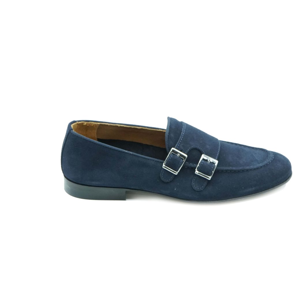 Lea Gu mocassino in camoscio, doppia fibbia frontale, tacco 20mm