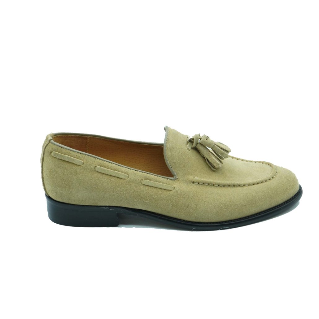 Lea Gu Mocassino In Camoscio, Nappine Frontali, Fondo Cuoio 25mm