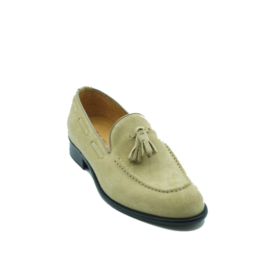 Lea Gu Mocassino In Camoscio, Nappine Frontali, Fondo Cuoio 25mm