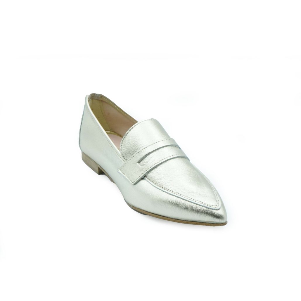 Lea Gu Mocassino In Nappa Laminata, Bocca Di Leone Frontale, Tacco 10mm