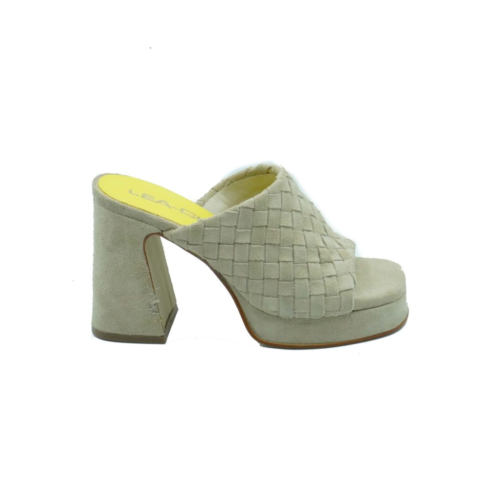 Lea Gu Sabot In Camoscio, Fascia Frontale Intrecciata, Tacco Ricoperto 100mm Plateau 20mm