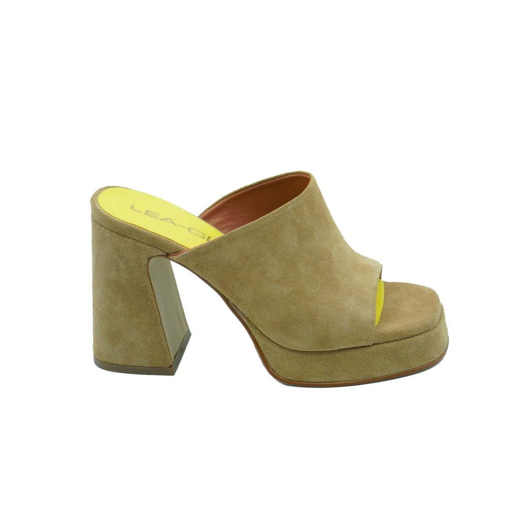 Lea Gu sabot in camoscio, fascia frontale, tacco ricoperto 100mm plateau 20mm