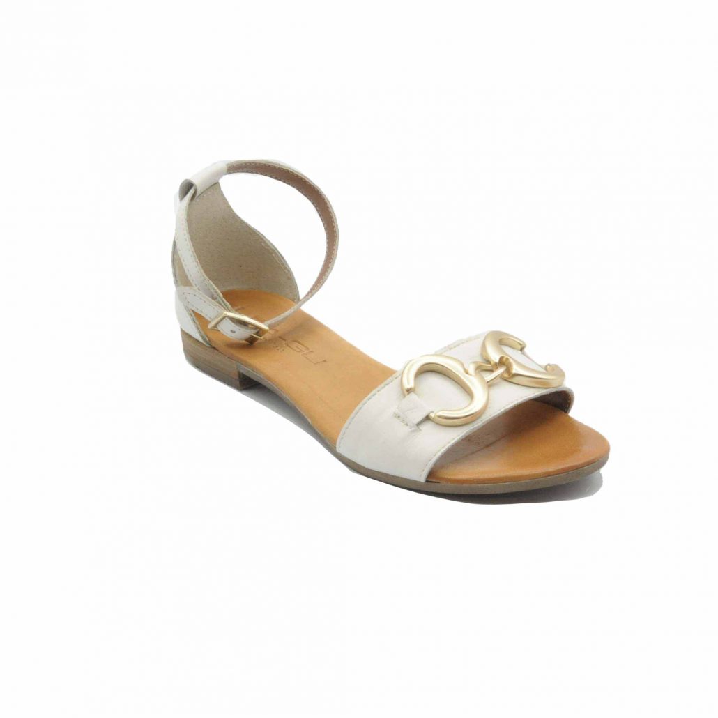 Lea Gu Sandalino In Nappa, Fascia Centrale Con Accessorio, Allacciato In Caviglia, Tacco 15 Mm