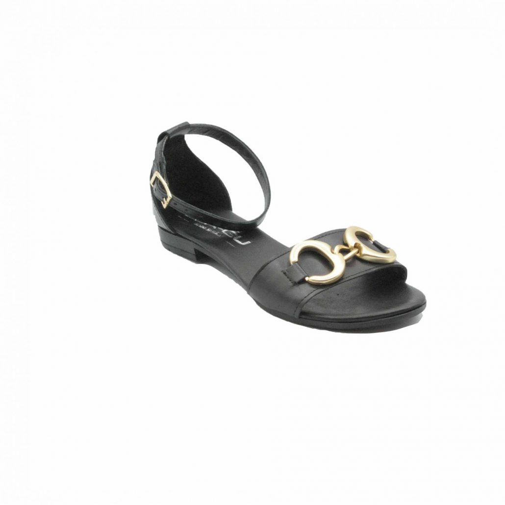 Lea Gu sandalino in nappa, fascia centrale con accessorio, allacciato in caviglia, tacco 15 mm