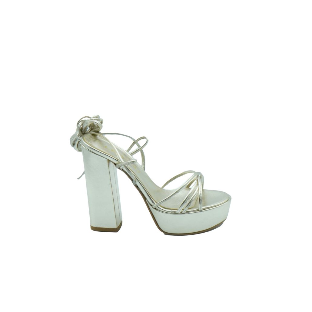 Lea Gu sandalo con fasce incrociate, allacciatura al polpaccio, tacco 120mm plateau 25mm