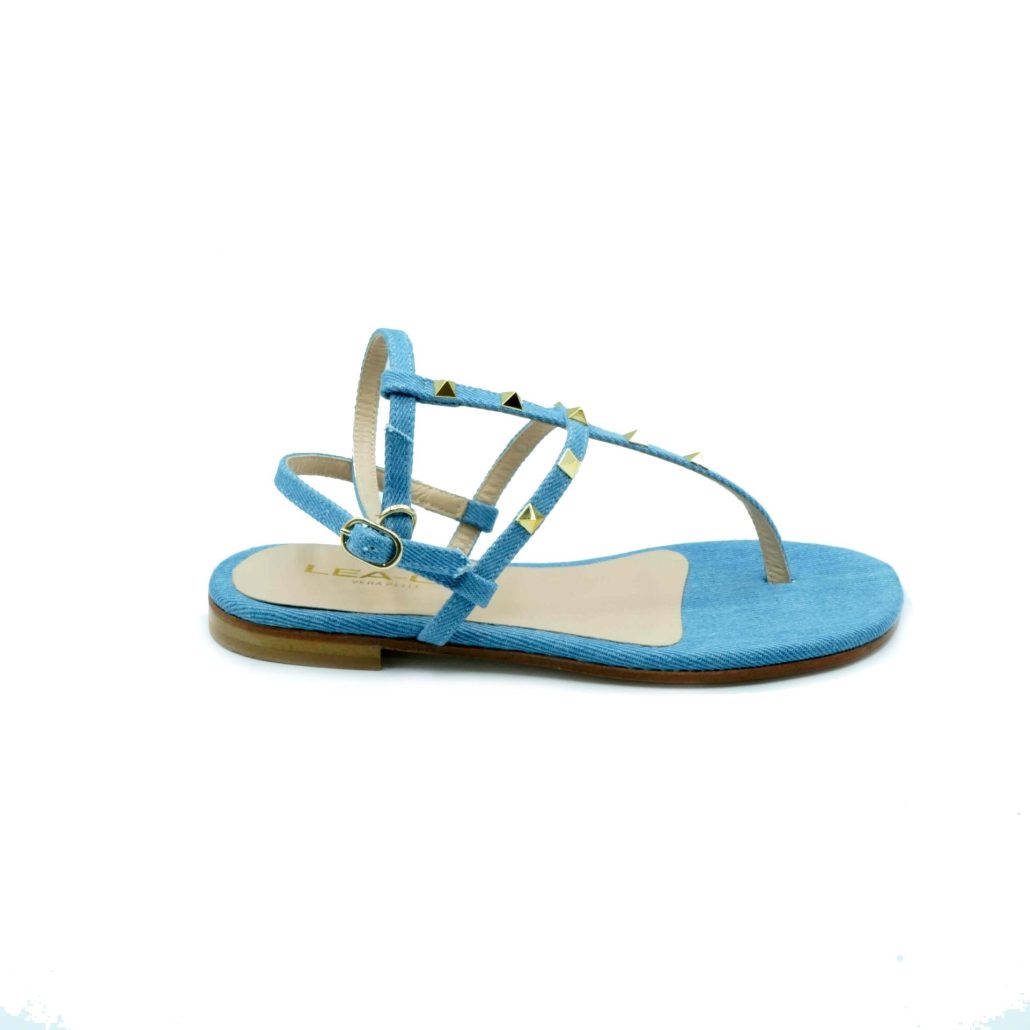 Lea Gu sandalo in jeans, borchie frontali, cinturino alla caviglia, tacco 10mm
