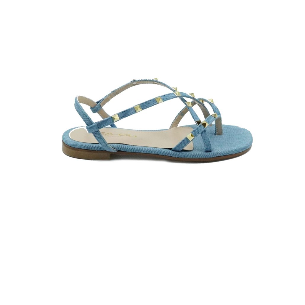Lea Gu sandalo in jeans, borchie frontali, tacco 10mm