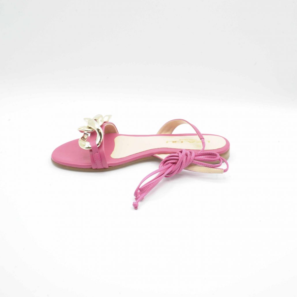 Lea Gu Sandalo In Nappa, Allacciatura In Caviglia E Accessorio Oro Frontale, Tacco 15 Mm