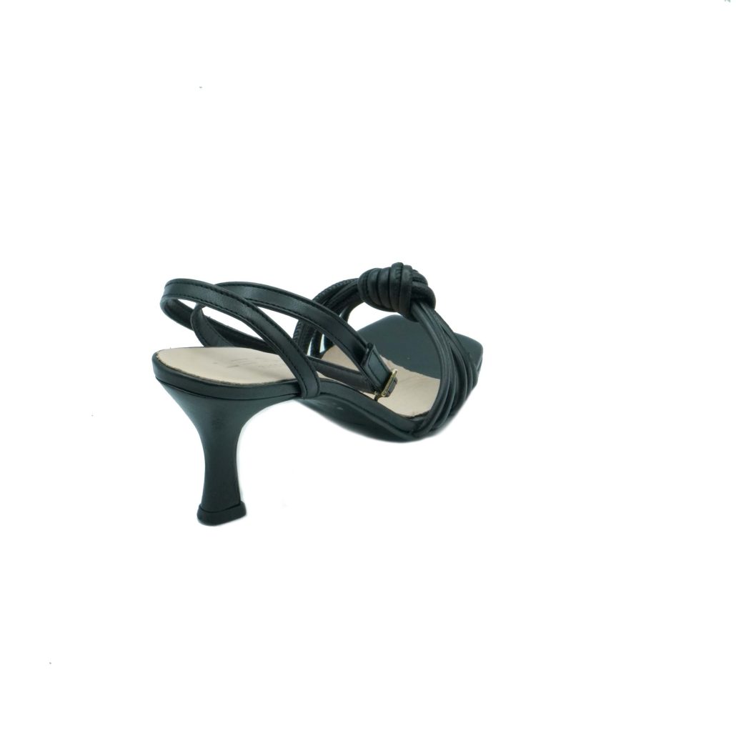 Lea Gu Sandalo In Nappa, Fasce Frontali Con Nodo , Punta Quadrata, Chiusura Alla Caviglia, Tacco Ricoperto 70mm