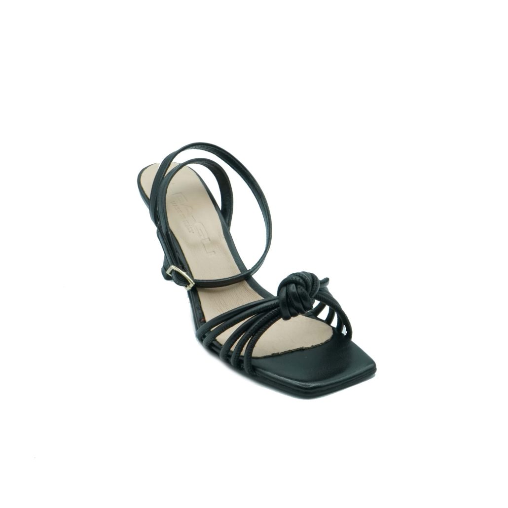 Lea Gu Sandalo In Nappa, Fasce Frontali Con Nodo , Punta Quadrata, Chiusura Alla Caviglia, Tacco Ricoperto 70mm