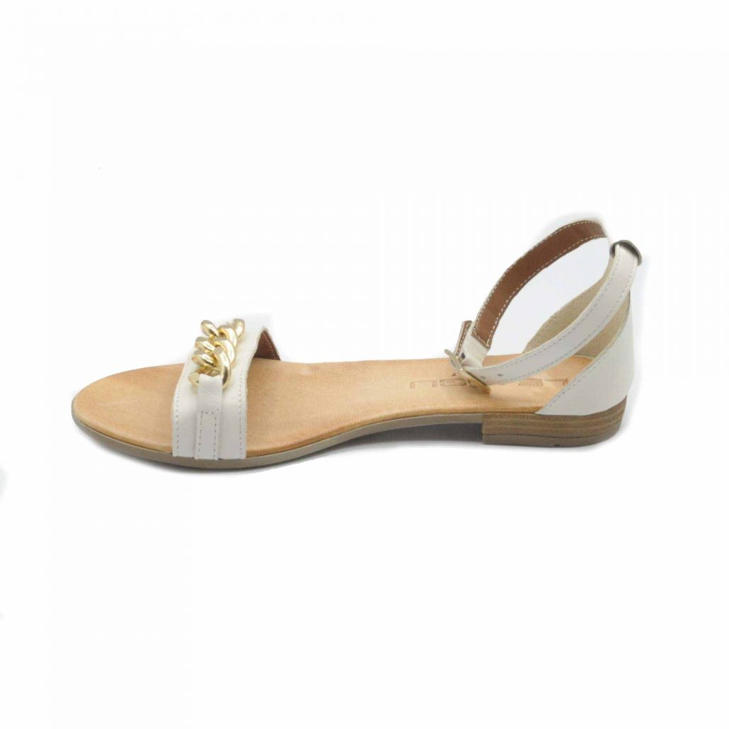 Lea Gu Sandalo In Nappa, Fascia Con Accessorio Oro Centrale, Cinturino Alla Caviglia, Tacco 15 Mm