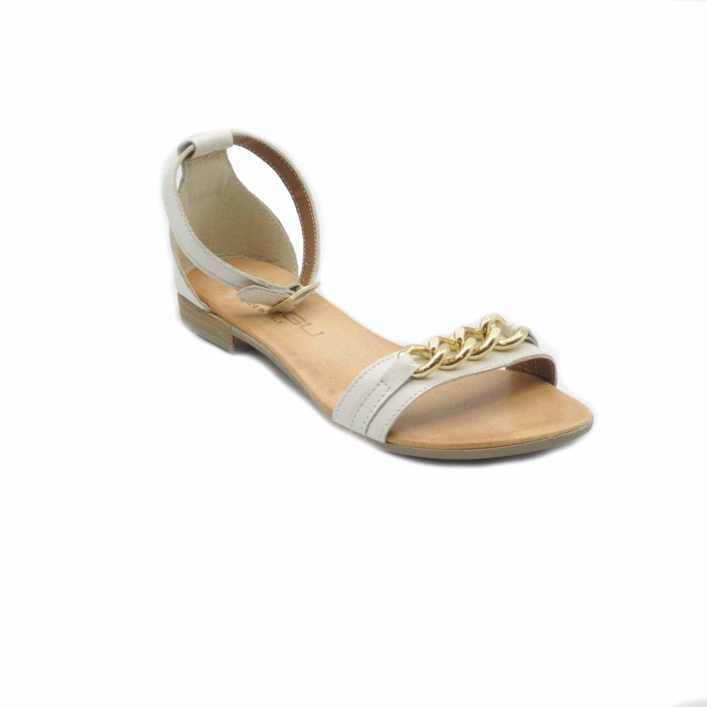 Lea Gu sandalo in nappa, fascia con accessorio oro centrale, cinturino alla caviglia, tacco 15 mm