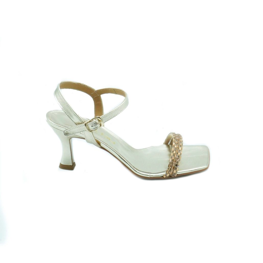 Lea Gu sandalo in nappa, fascia frontale con strass, punta quadrata, chiusura sul collo del piede, tacco ricoperto 70mm