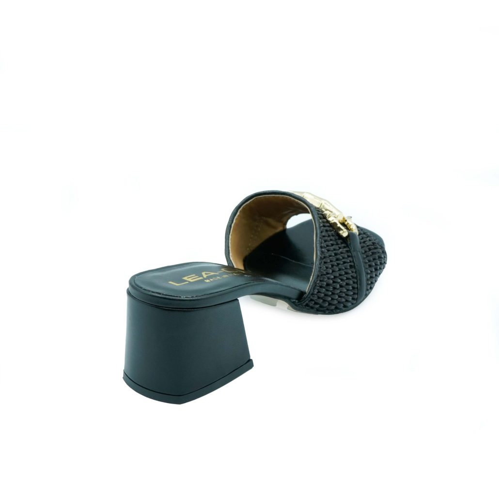 Lea Gu Sandalo In Nappa, Fascia Frontale In Rafia Con Accessorio, Tacco 50mm