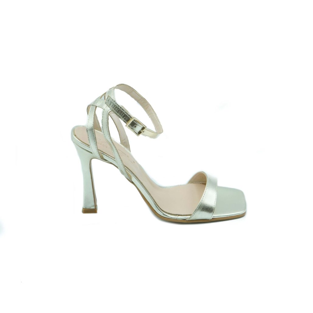 Lea Gu Sandalo In Nappa, Fascia Frontale, Incrocio Posteriore, Punta Quadrata, Chiusura Alla Caviglia, Tacco Ricoperto 90mm