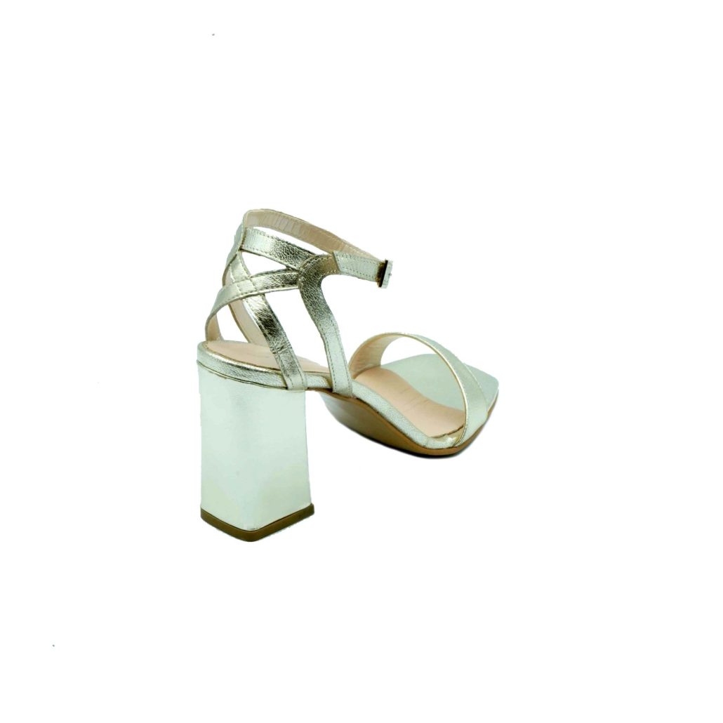 Lea Gu Sandalo In Nappa, Fascia Frontale, Intreccio Posteriore, Chiusura Alla Caviglia, Tacco Ricoperto