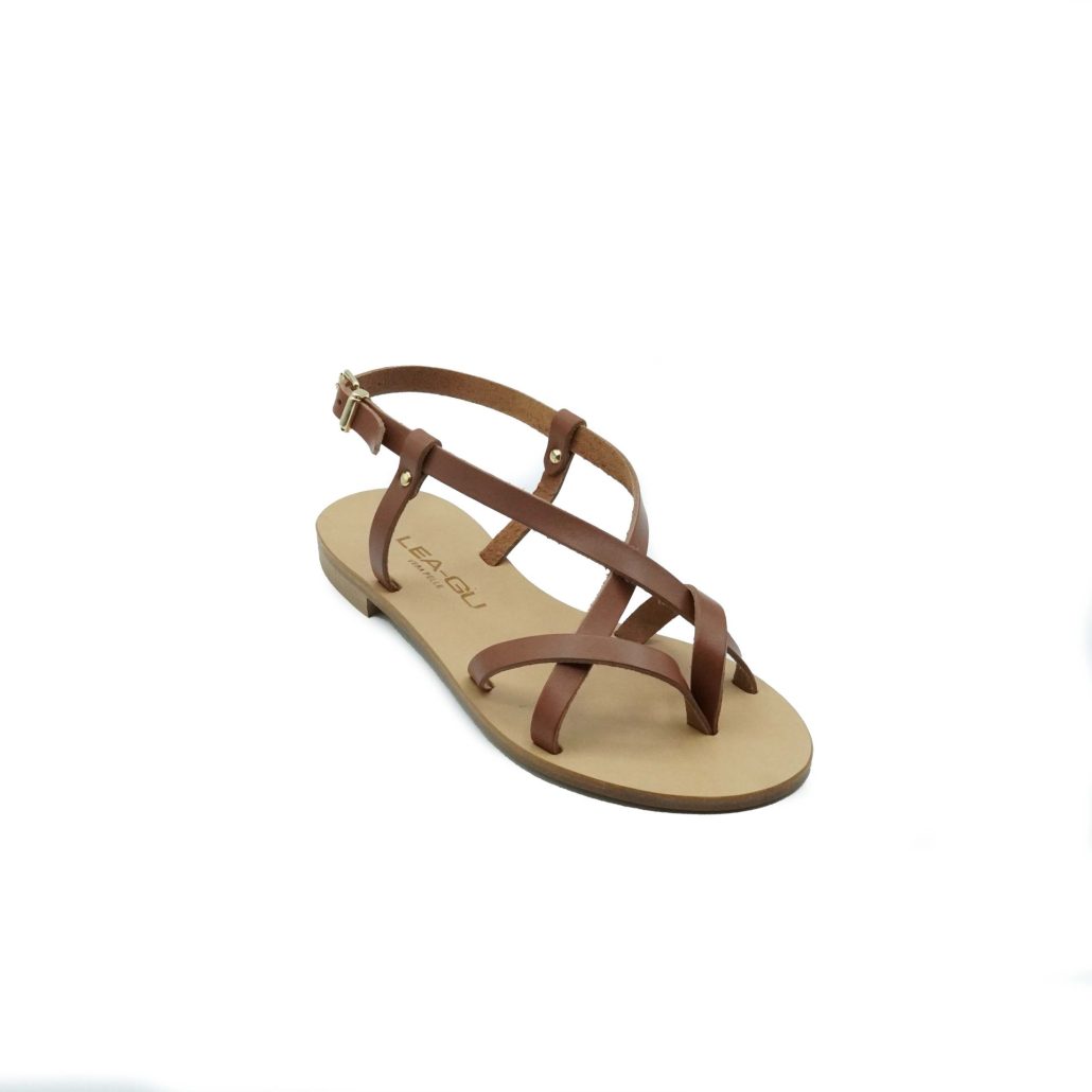 Lea Gu Sandalo In Nappa, Incroci Frontali, Chiusura Posteriore, Tacco 10mm