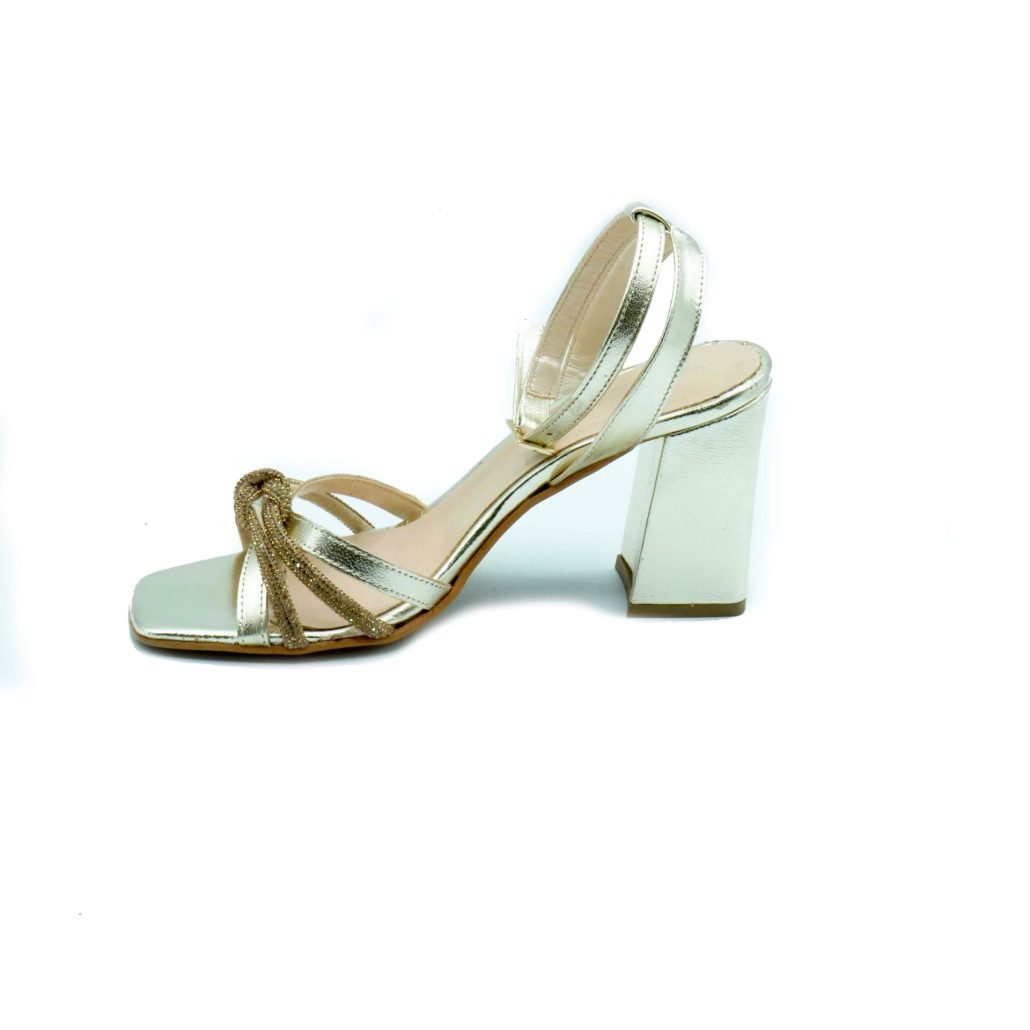 Lea Gu Sandalo In Nappa, Incrocio E Nodo Frontale Con Strass, Punta Quadrata, Tacco Ricoperto 80 Mm