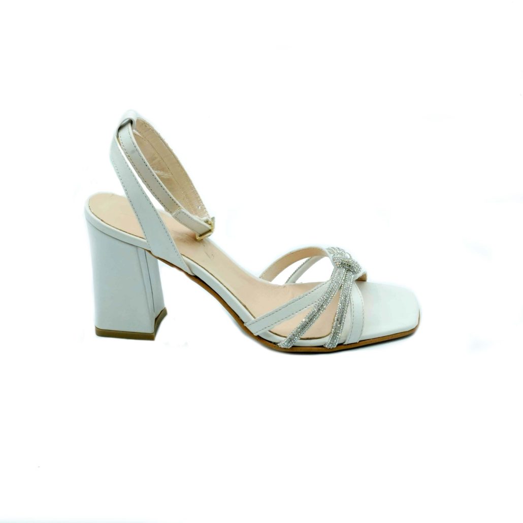 Lea Gu Sandalo In Nappa, Incrocio E Nodo Frontale Con Strass, Punta Quadrata, Tacco Ricoperto 80 Mm