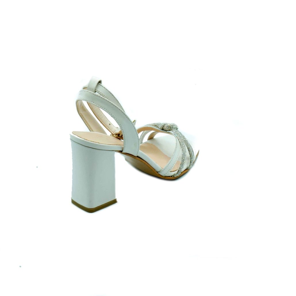 Lea Gu Sandalo In Nappa, Incrocio E Nodo Frontale Con Strass, Punta Quadrata, Tacco Ricoperto 80 Mm