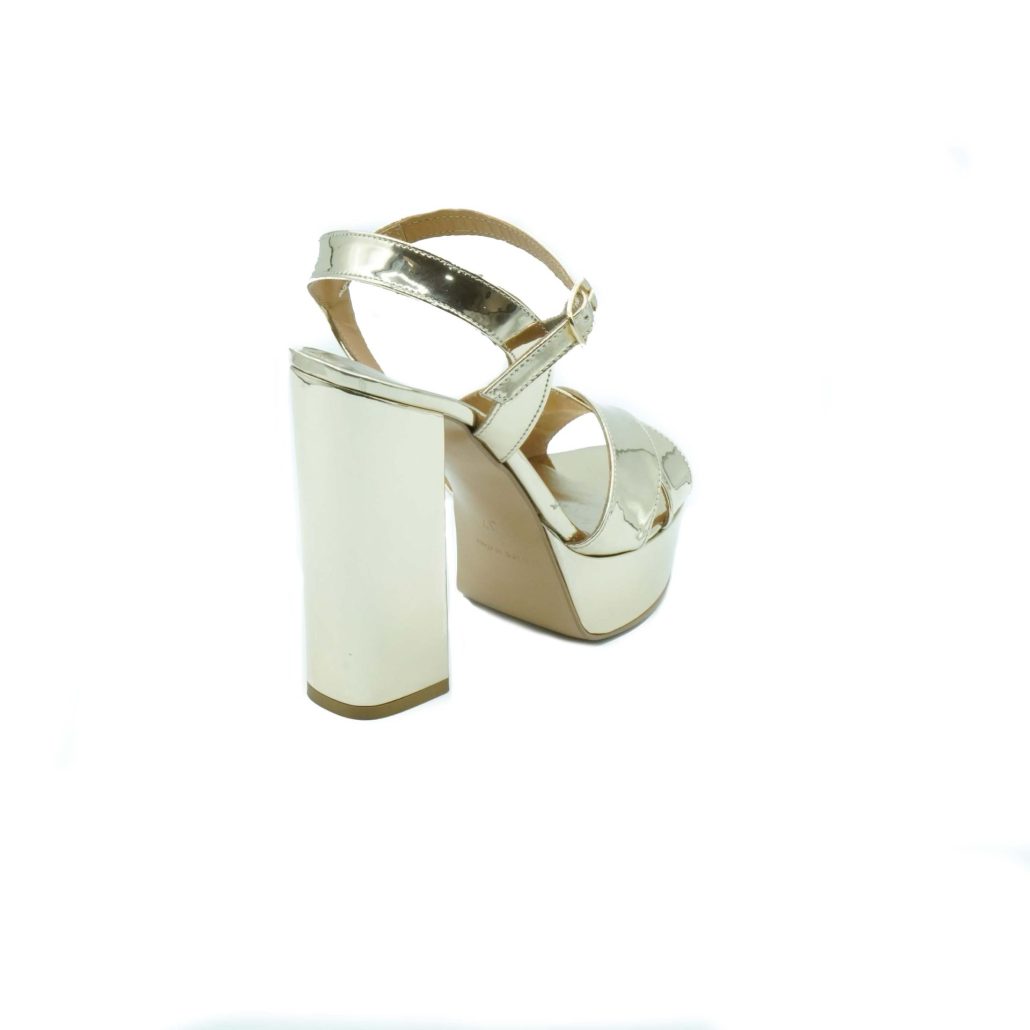 Lea Gu Sandalo In Nappa Laminata, Fascia Con Incrocio Frontale, Cinturino Alla Caviglia, Tacco 120 Mm Plateau 25 Mm